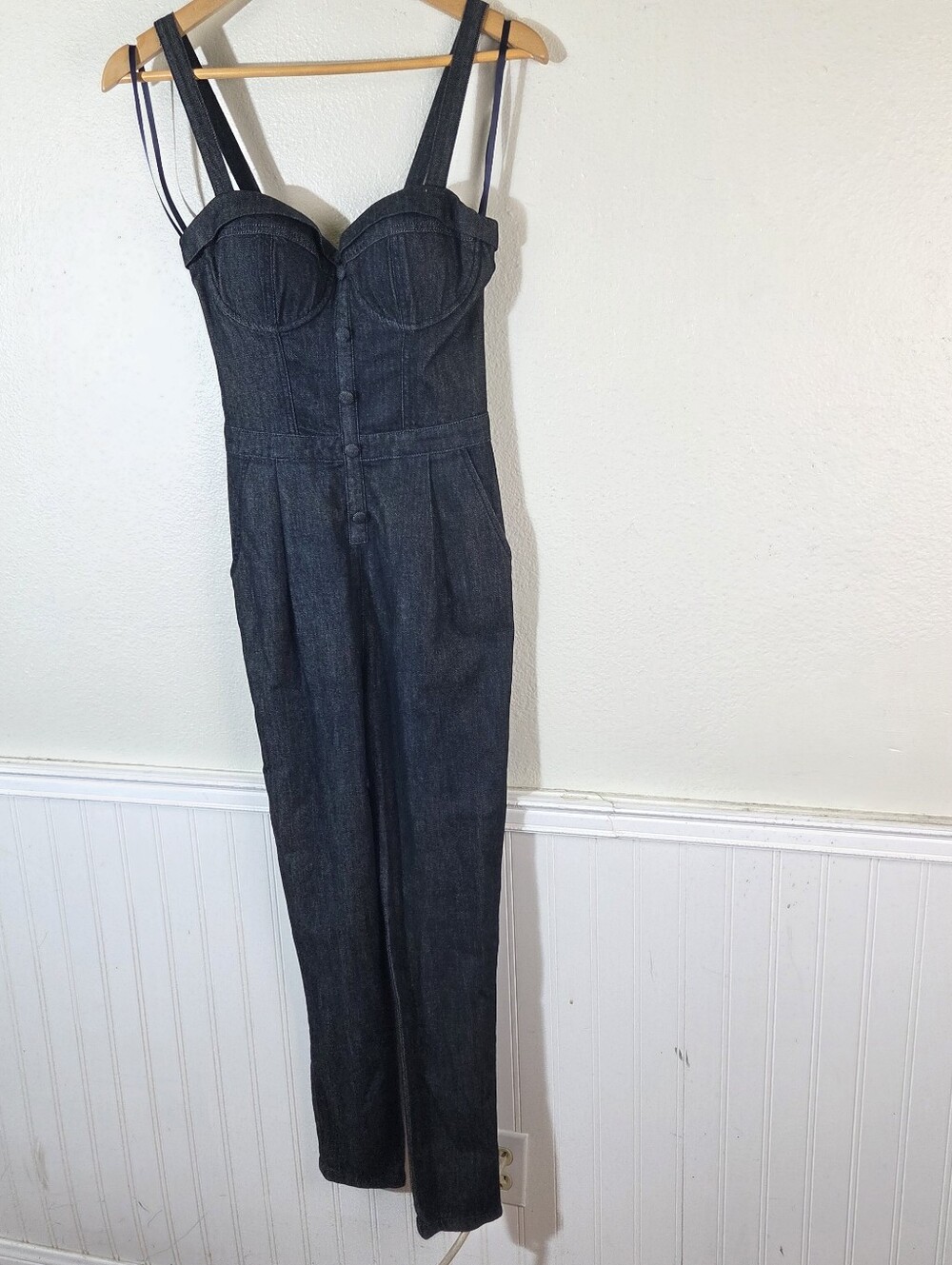 Guess Denim Bustier Jumpsuit Womens 24 Blue Corset Wide Leg Jean Romper